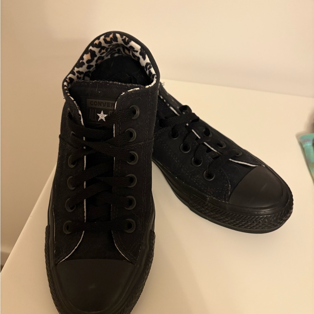 Converse Black High-Tops with Patterned Lining